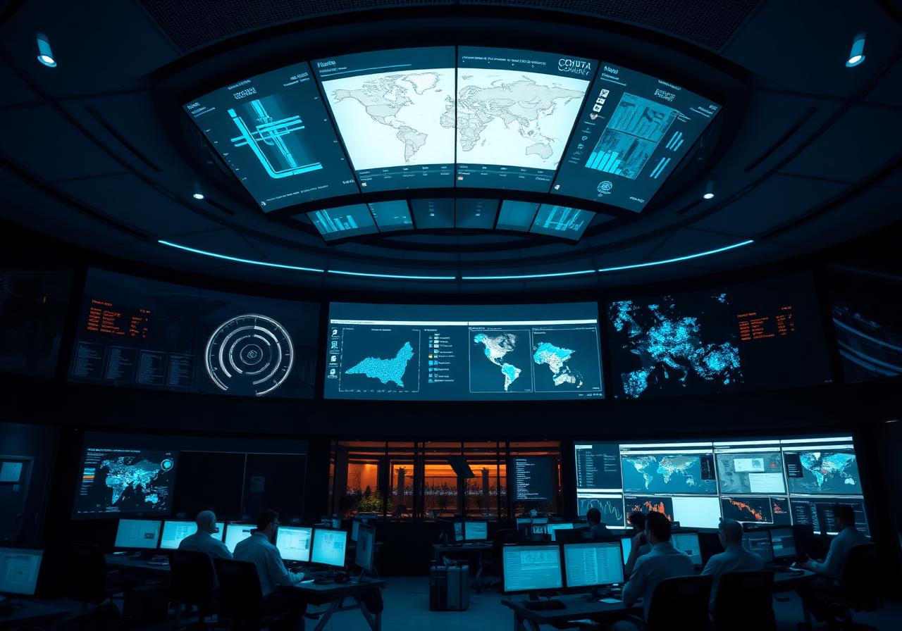 Public sector operations center with digital service dashboards