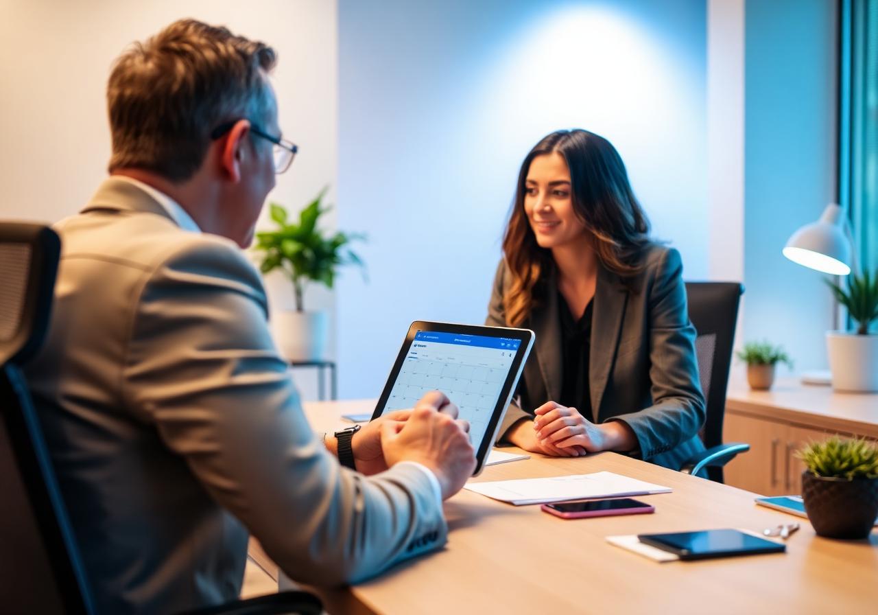 Professional consulting with a client using a scheduling platform