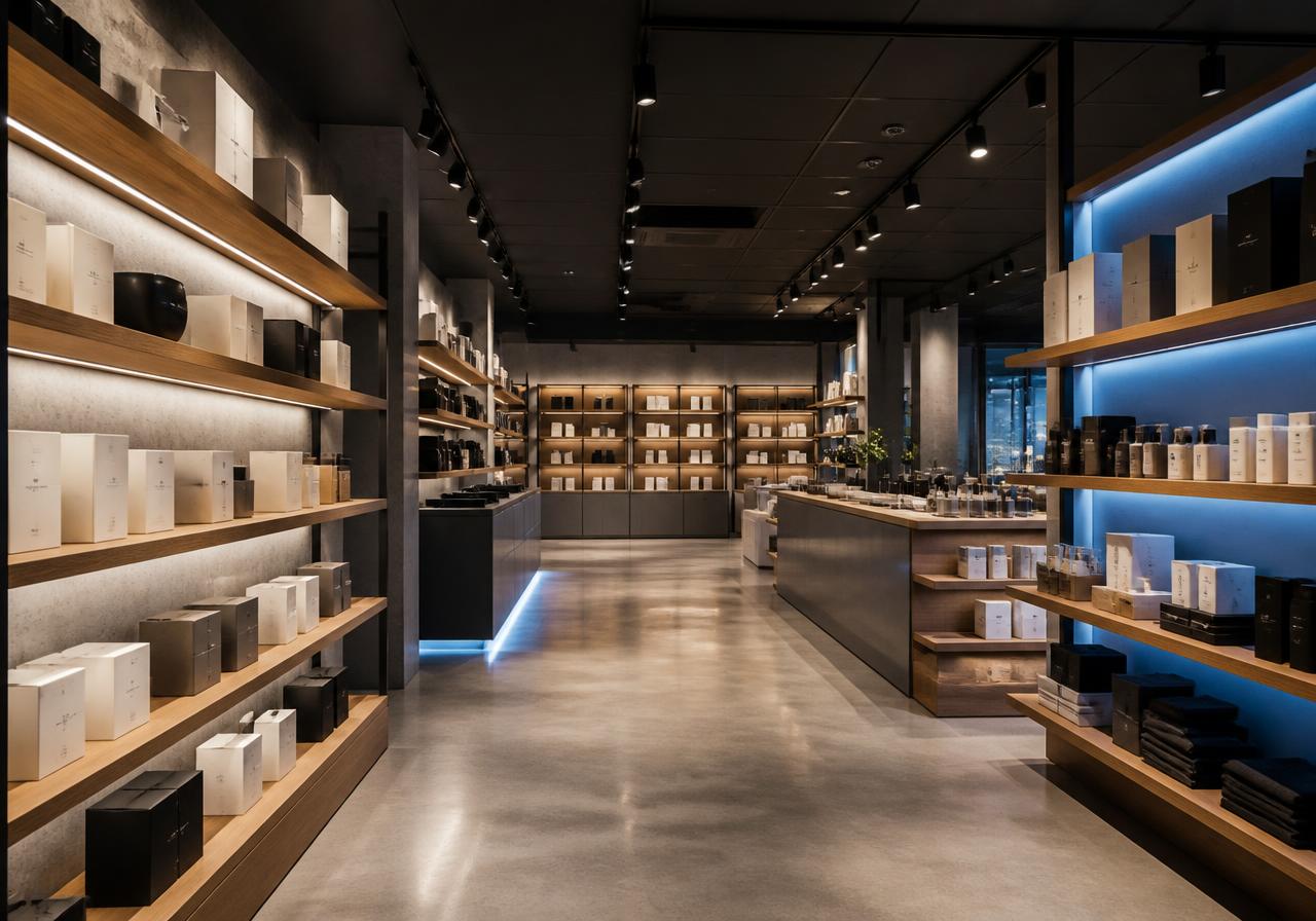 Interior de un local de retail con tecnología comercial conectada